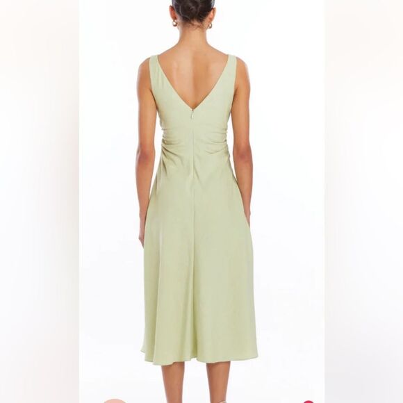 AMANDA UPRICHARD Dress Linen Sabal Midi V Neck A-Line Sleeveless Green S - Picture 3 of 9